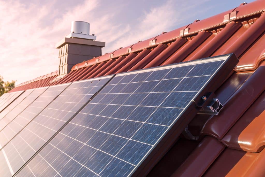 Solar modules on the roof of a house.