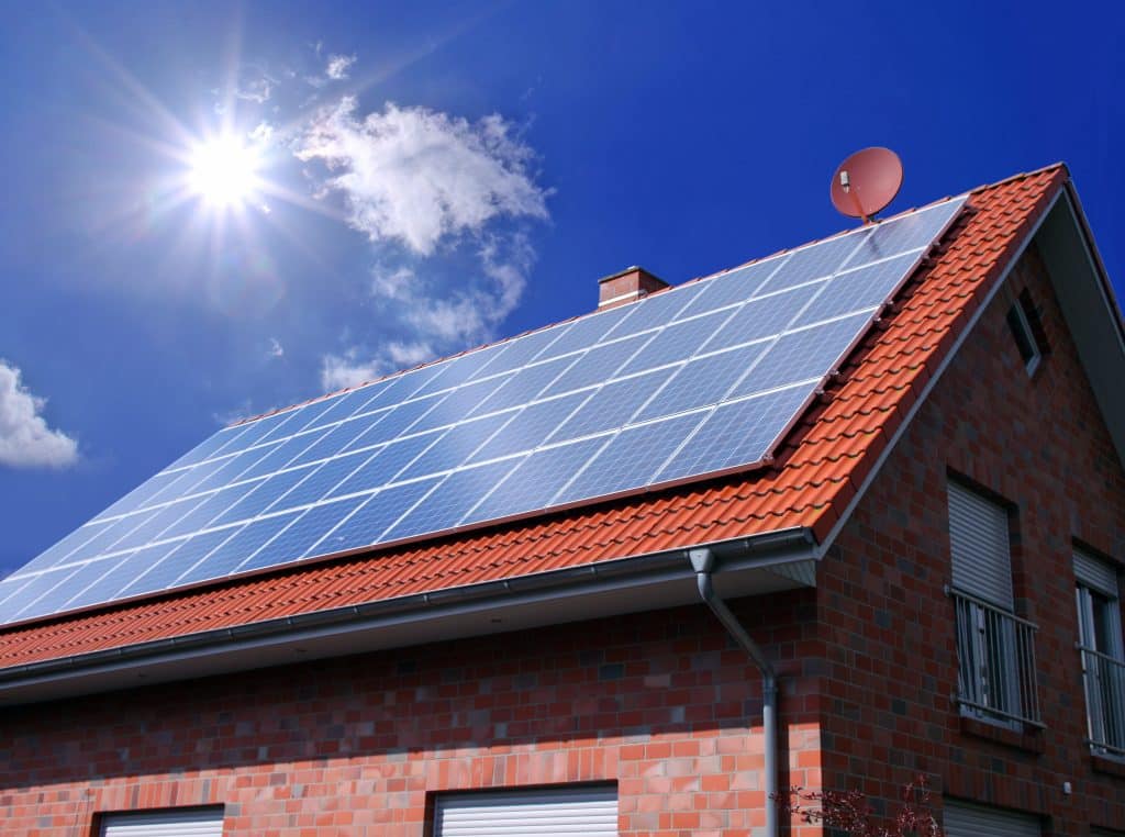 Photovoltaic modules on the roof of a private home.